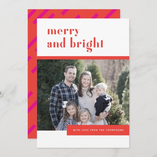 明るいオレンジとピンクのモダン休日のフォトカード シーズンカード (正面/裏面)