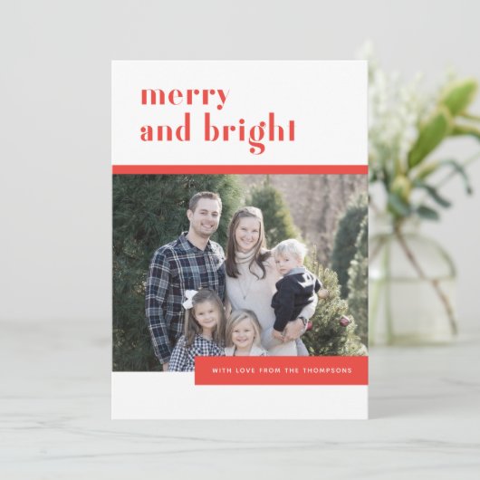 明るいオレンジとピンクのモダン休日のフォトカード シーズンカード (スタンド正面)