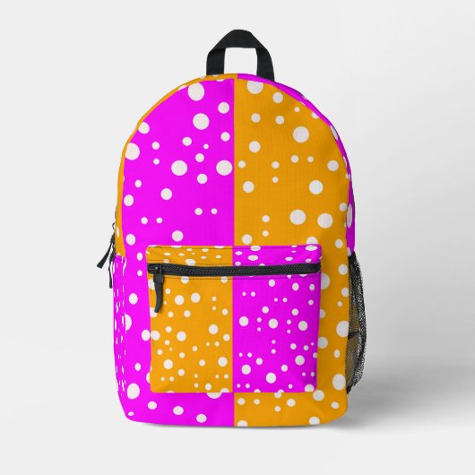 明るいオレンジとピンク色 – 美的カラーブロック プリントバックパック (正面)