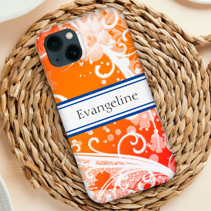 明るいオレンジと白のフローラ、渦巻き状のカスタム iPhone 13ケース