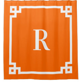 明るいオレンジと白ギリシャ語鍵モノグラム シャワーカーテン