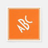 明るいオレンジと白モノグラム スタンダードカクテルナプキン (正面)