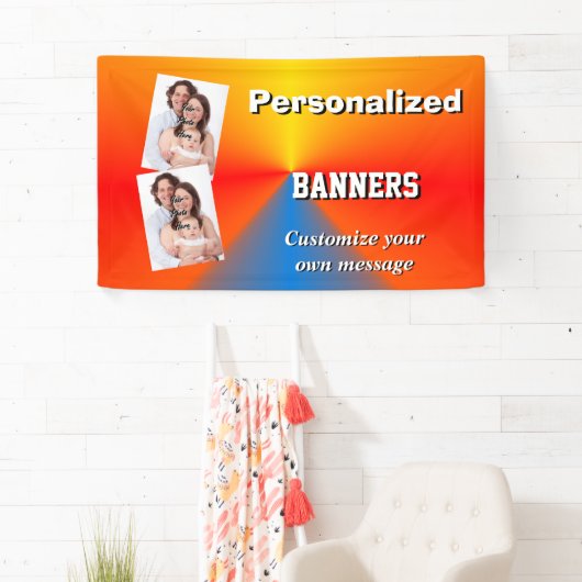 明るいオレンジと青の写真テンプレート 横断幕 (インサイチュ)