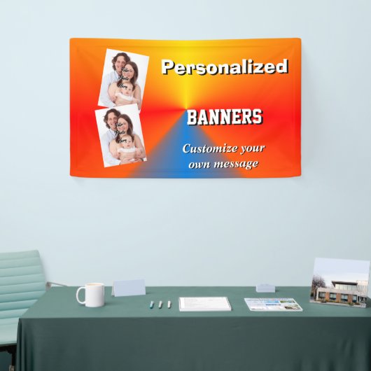 明るいオレンジと青の写真テンプレート 横断幕 (トレードショー)