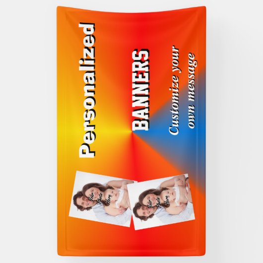 明るいオレンジと青の写真テンプレート 横断幕 (縦)