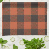 明るいオレンジと黒い格子柄 キッチンタオル (折り畳み)