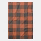 明るいオレンジと黒い格子柄 キッチンタオル (縦)