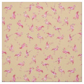 明るいオレンジに散らばるフラミンゴの水彩画 ファブリック (見本)