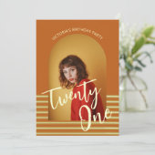 明るいオレンジのアーチ写真21st誕生日パーティー 招待状 (スタンド正面)