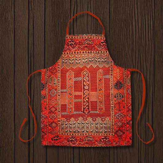 明るいオレンジのオリエンタルラグデザイン エプロン