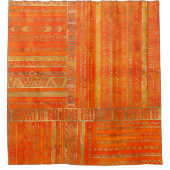 明るいオレンジの種族の民族パターン金ゴールド シャワーカーテン (正面)