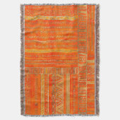 明るいオレンジの種族の民族パターン金ゴールド スローブランケット (正面縦)