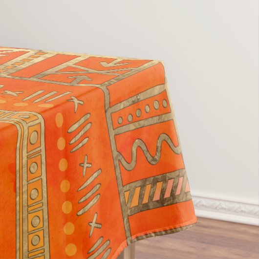 明るいオレンジの種族の民族パターン金ゴールド テーブルクロス (インサイチュ)