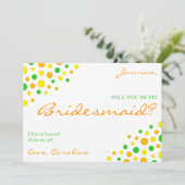 明るいオレンジの黄色い緑の斑点が私の花嫁の付き添い 招待状 (スタンド正面)