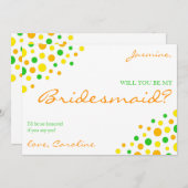 明るいオレンジの黄色い緑の斑点が私の花嫁の付き添い 招待状 (正面/裏面)