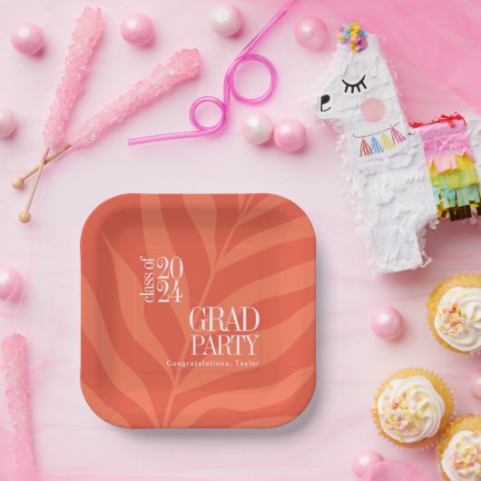 明るいオレンジシンプル色のパーティーと名前 ペーパープレート (パーティー)