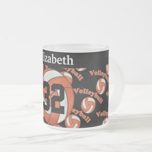 明るいオレンジバレーボールを個人化して下さい フロストグラスマグカップ (正面右)