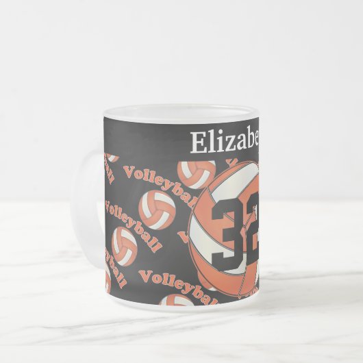 明るいオレンジバレーボールを個人化して下さい フロストグラスマグカップ (正面左)