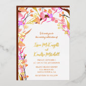 明るいオレンジボヘミアンワイルドフラワー 箔招待状 (正面)