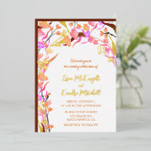 明るいオレンジボヘミアンワイルドフラワー 箔招待状 (立ち正面)