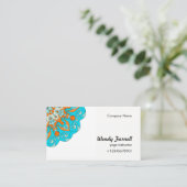 明るいオレンジ及び青の曼荼羅のデザイン|のインドのモチーフ 名刺 (スタンド正面)