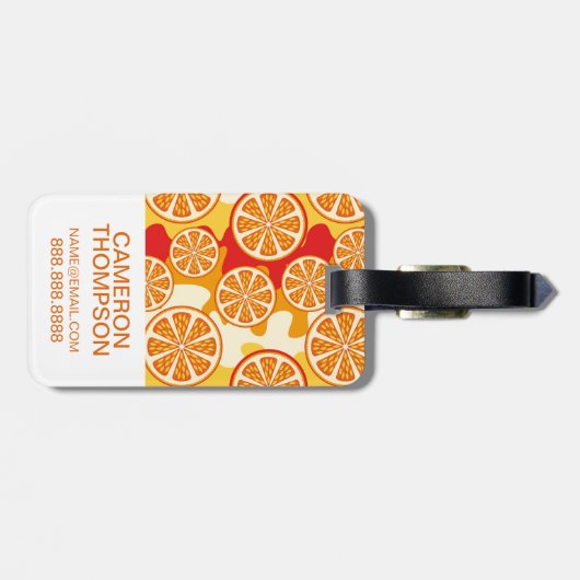 明るいオレンジ柑橘類パターン|はあなたの写真を加えます ラゲッジタグ (裏面横)