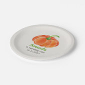 明るいオレンジ水彩画のカボチャ最初誕生日 ペーパープレート (アングル)