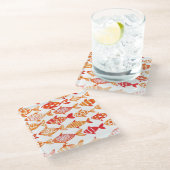 明るいオレンジ水彩画の魚パターン ガラスコースター (アングル)