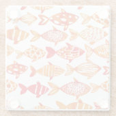 明るいオレンジ水彩画の魚パターン ガラスコースター (裏面)