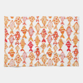 明るいオレンジ水彩画の魚パターン キッチンタオル (横)