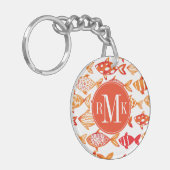 明るいオレンジ水彩画の魚パターン キーホルダー (正面左)