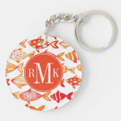 明るいオレンジ水彩画の魚パターン キーホルダー (裏面)