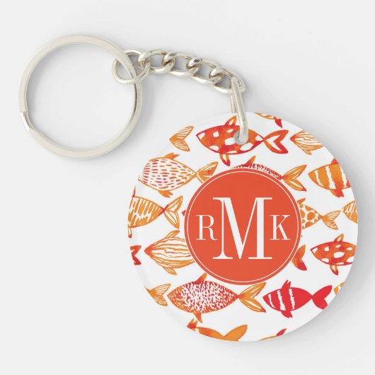 明るいオレンジ水彩画の魚パターン キーホルダー (正面)