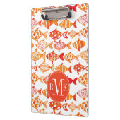 明るいオレンジ水彩画の魚パターン クリップボード (左)