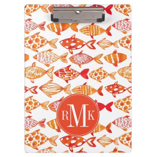 明るいオレンジ水彩画の魚パターン クリップボード (正面)