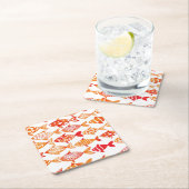 明るいオレンジ水彩画の魚パターン スクエアペーパーコースター (インサイチュ)