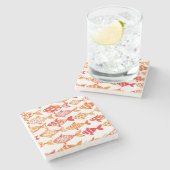 明るいオレンジ水彩画の魚パターン ストーンコースター (横)