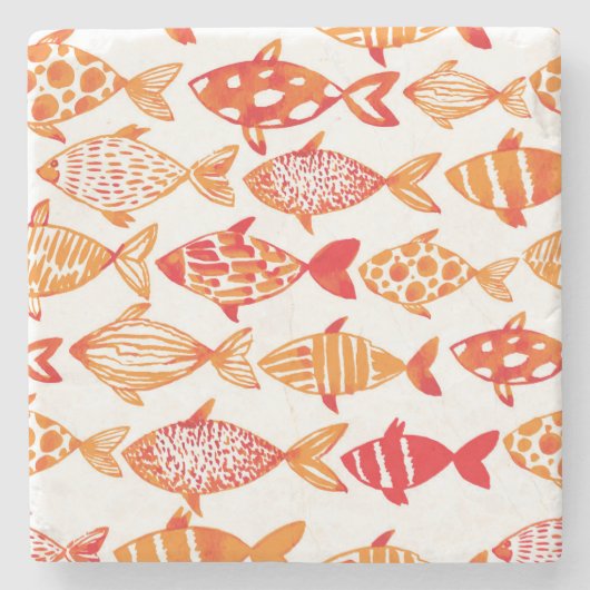 明るいオレンジ水彩画の魚パターン ストーンコースター (正面)
