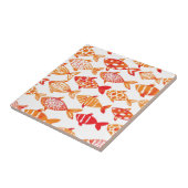 明るいオレンジ水彩画の魚パターン タイル (側面)