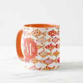 明るいオレンジ水彩画の魚パターン マグカップ (正面左)