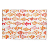 明るいオレンジ水彩画の魚パターン 枕カバー (裏面-左)