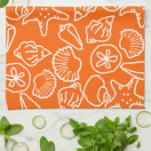 明るいオレンジ色のシーシェルアートパターンキッチンタオル キッチンタオル (折り畳み)