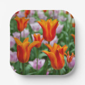 明るいオレンジ色のチューリップは、公園の紙プレート ペーパープレート (正面)