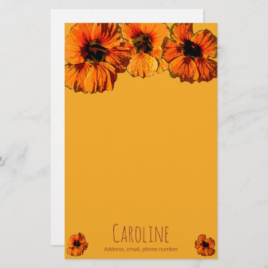 明るいオレンジ色のナスタチウムパーソナライズされた- 便箋 (正面/裏面)