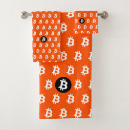 明るいオレンジ色のビットコイン バスタオルセット