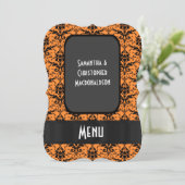 明るいオレンジ色のフォーマルダマスク結婚のメニュー メニュー (スタンド正面)