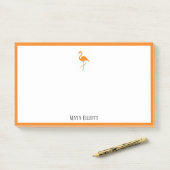 明るいオレンジ色のフラミンゴに白縁ど&名付き ポストイット (デスク)