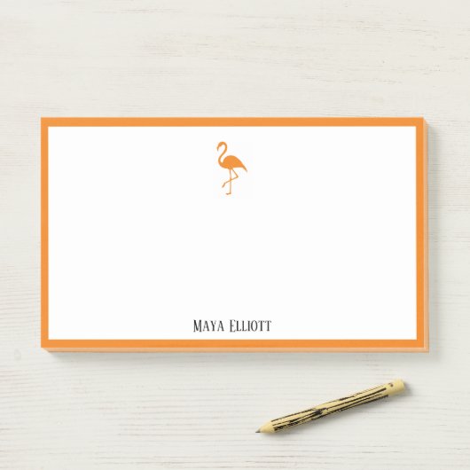 明るいオレンジ色のフラミンゴに白縁ど&名付き ポストイット (デスク)