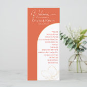 明るいオレンジ色のベローナの日没のアーチ式結婚式プログラム (スタンド正面)