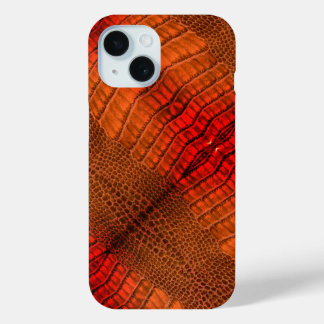 明るいオレンジ色のレザーにドラゴンをフェイク入れる iPhone 15ケース